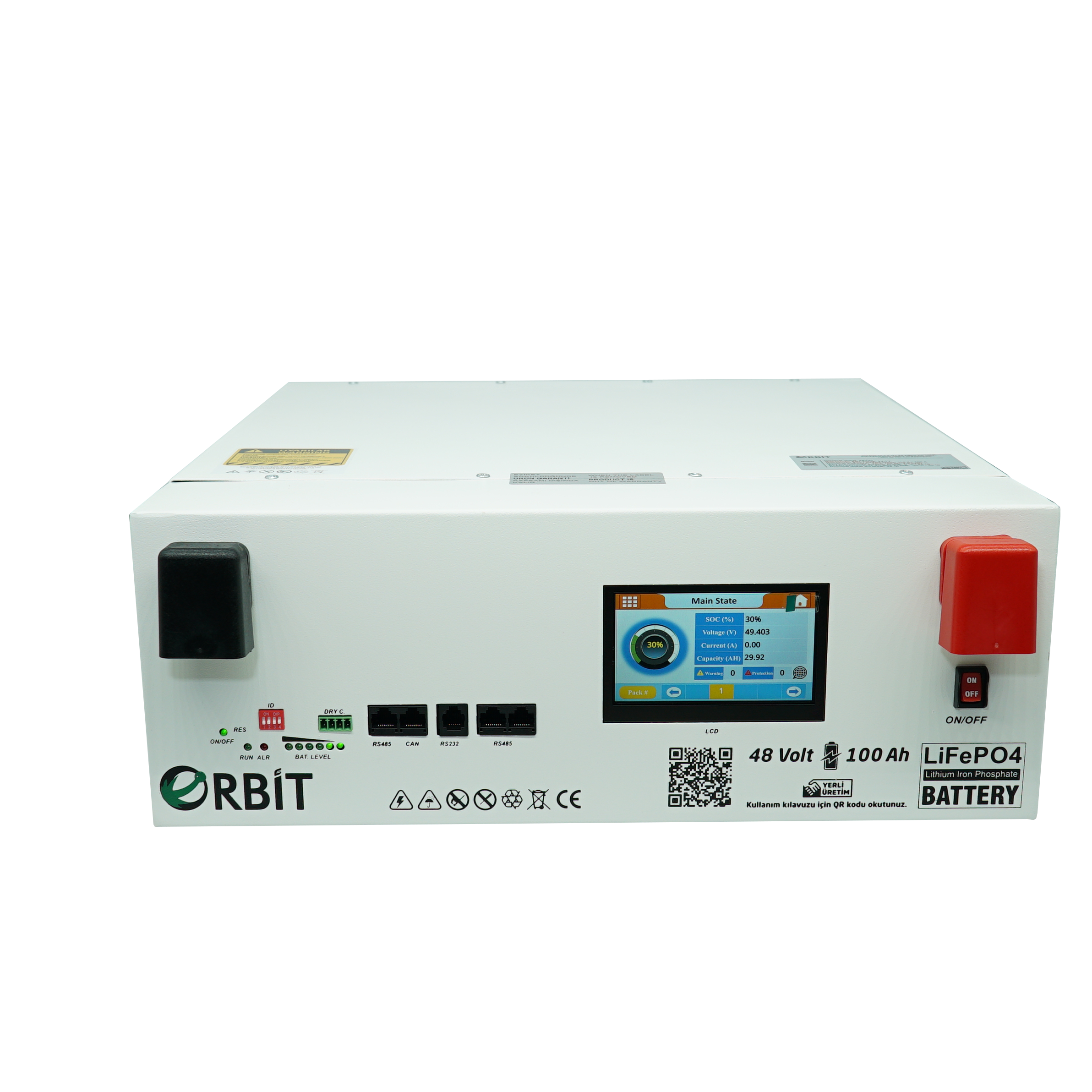 ORBİT 51.2 V 100 Ah LiFePO4 Akü-Low Voltage-Ekranlı-Metal Kasa